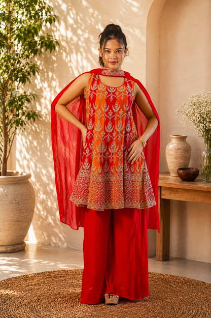 Noor-e-Mehfil - Sunset Peplum Cape Sharara Set