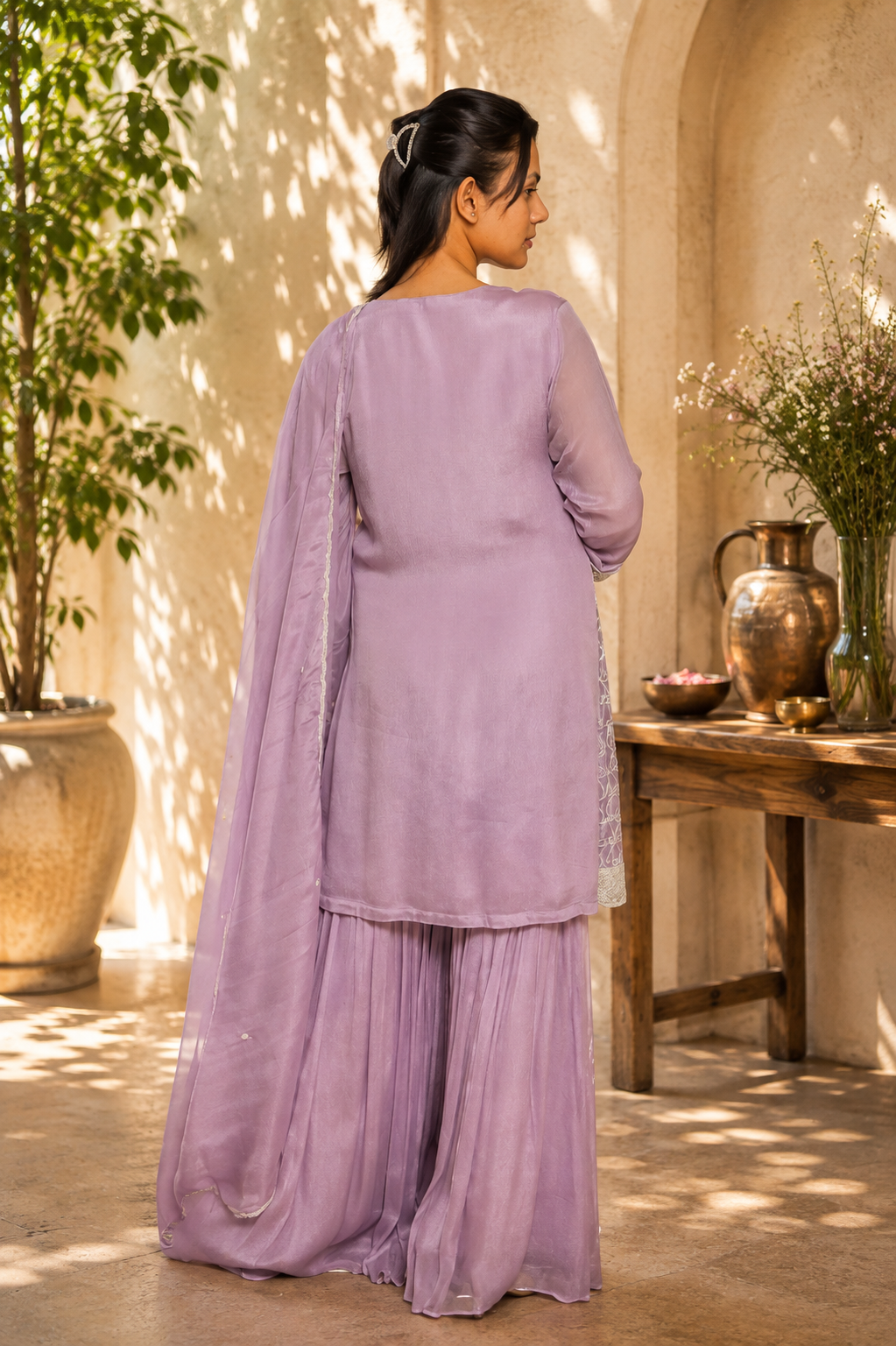 Noor-e-Mehfil - Satin Swirl Embroidered Sharara Suit