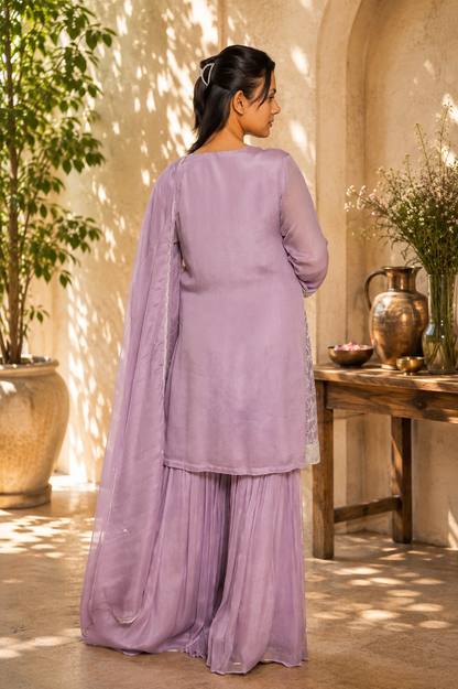 Noor-e-Mehfil - Satin Swirl Embroidered Sharara Suit