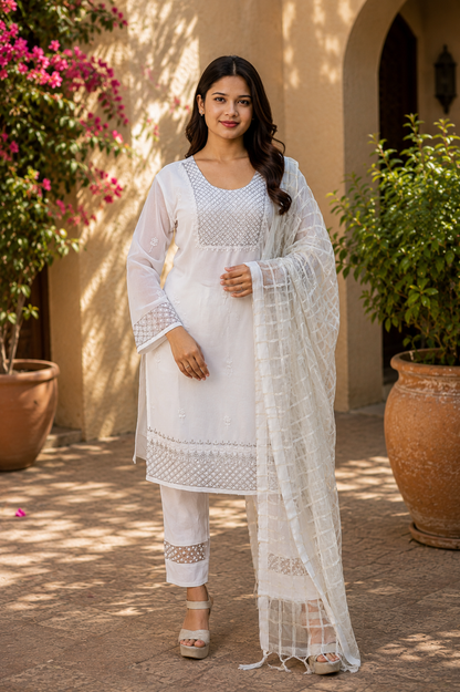Zahra-E-Noor - White Lace Embroidered Suit