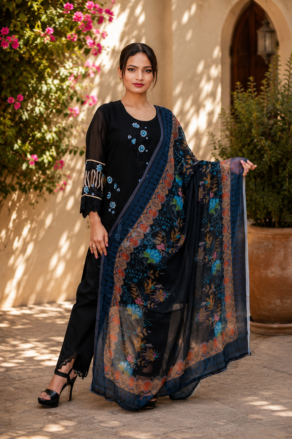 Zahra-E-Noor - Black Floral Embroidered Suit