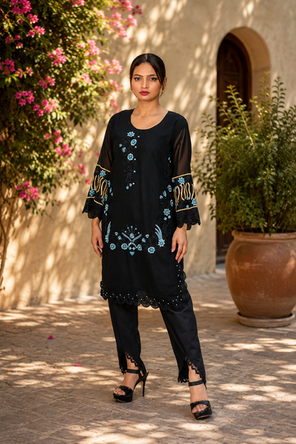 Zahra-E-Noor - Black Floral Embroidered Suit