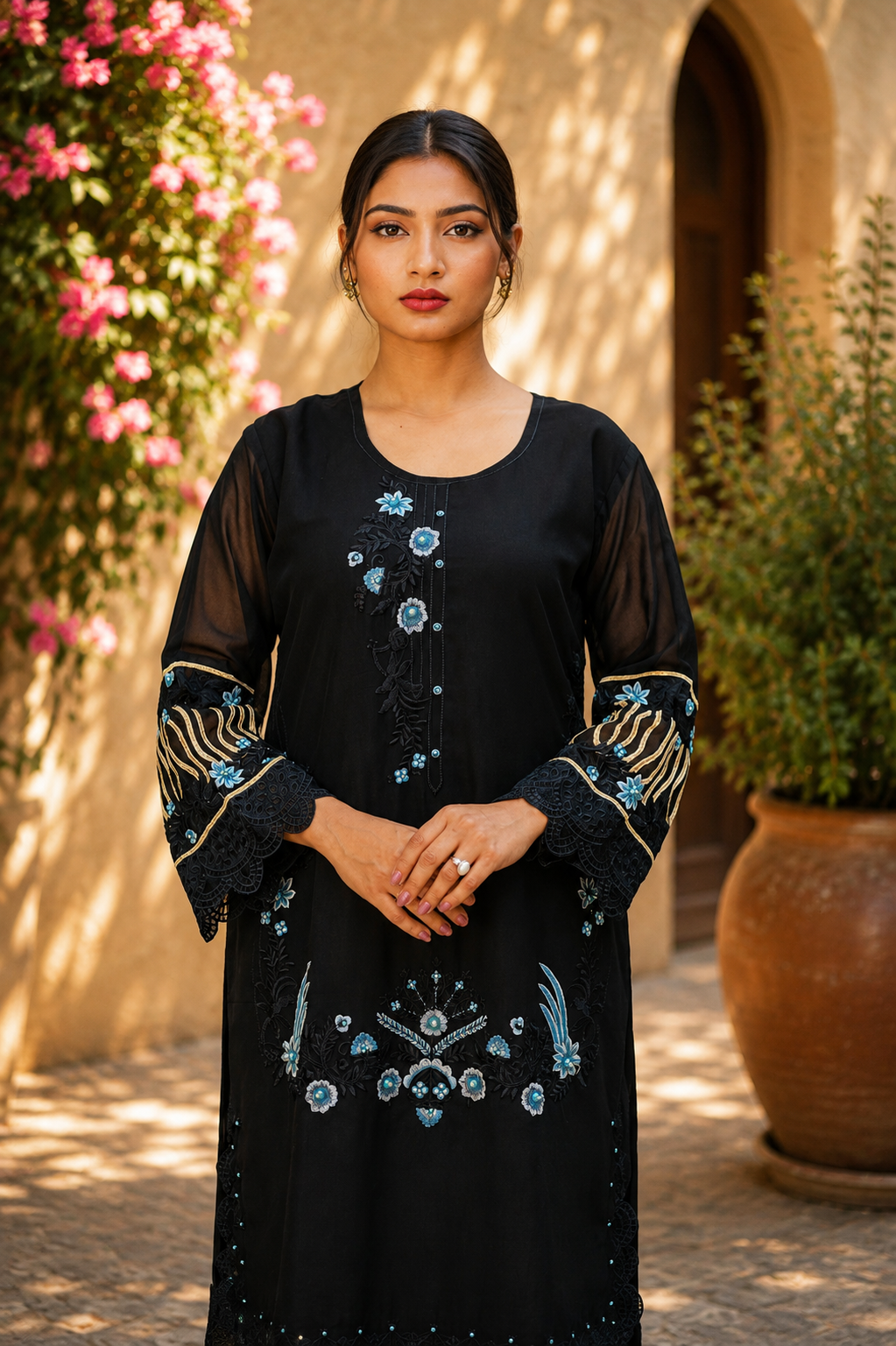 Zahra-E-Noor - Black Floral Embroidered Suit