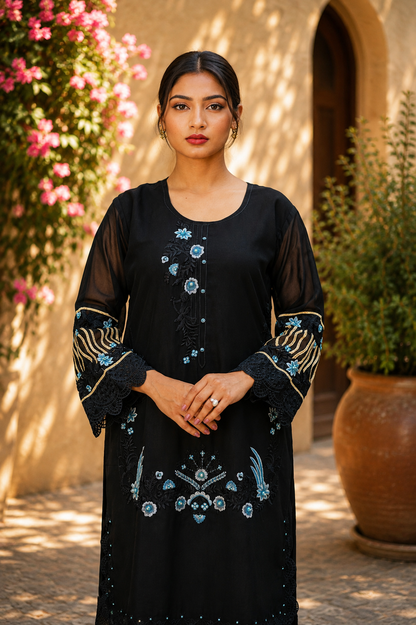 Zahra-E-Noor - Black Floral Embroidered Suit