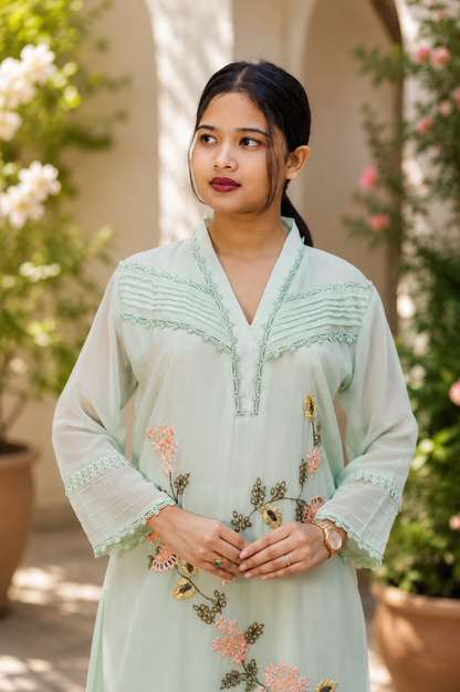 Zahra-E-Noor - Sage Green Collar Suit