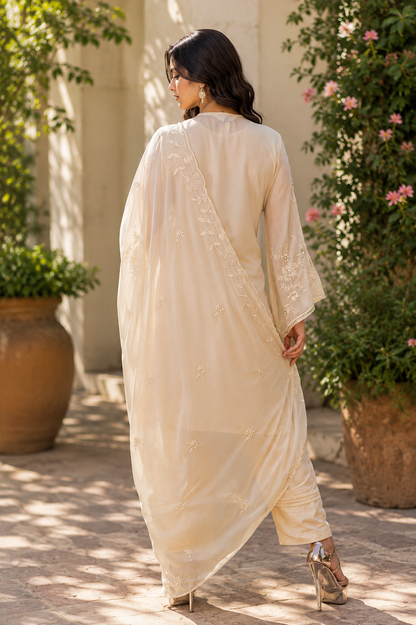 Zahra-E-Noor - Ivory Rose Vine Embroidered Suit