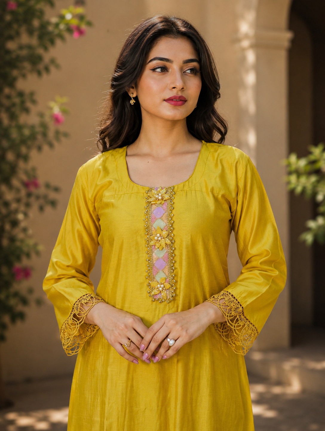 Zahra-E-Noor - Mustard Patchwork Embroidered Suit