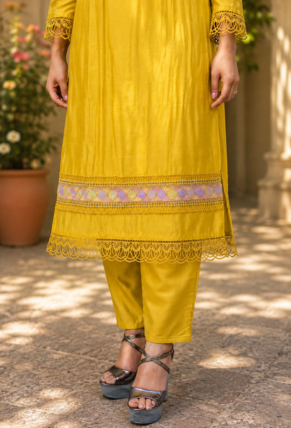 Zahra-E-Noor - Mustard Patchwork Embroidered Suit