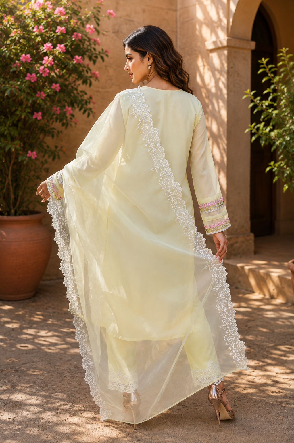 Zahra-E-Noor - Pale Yellow Embroidered Suit with Lace Dupatta
