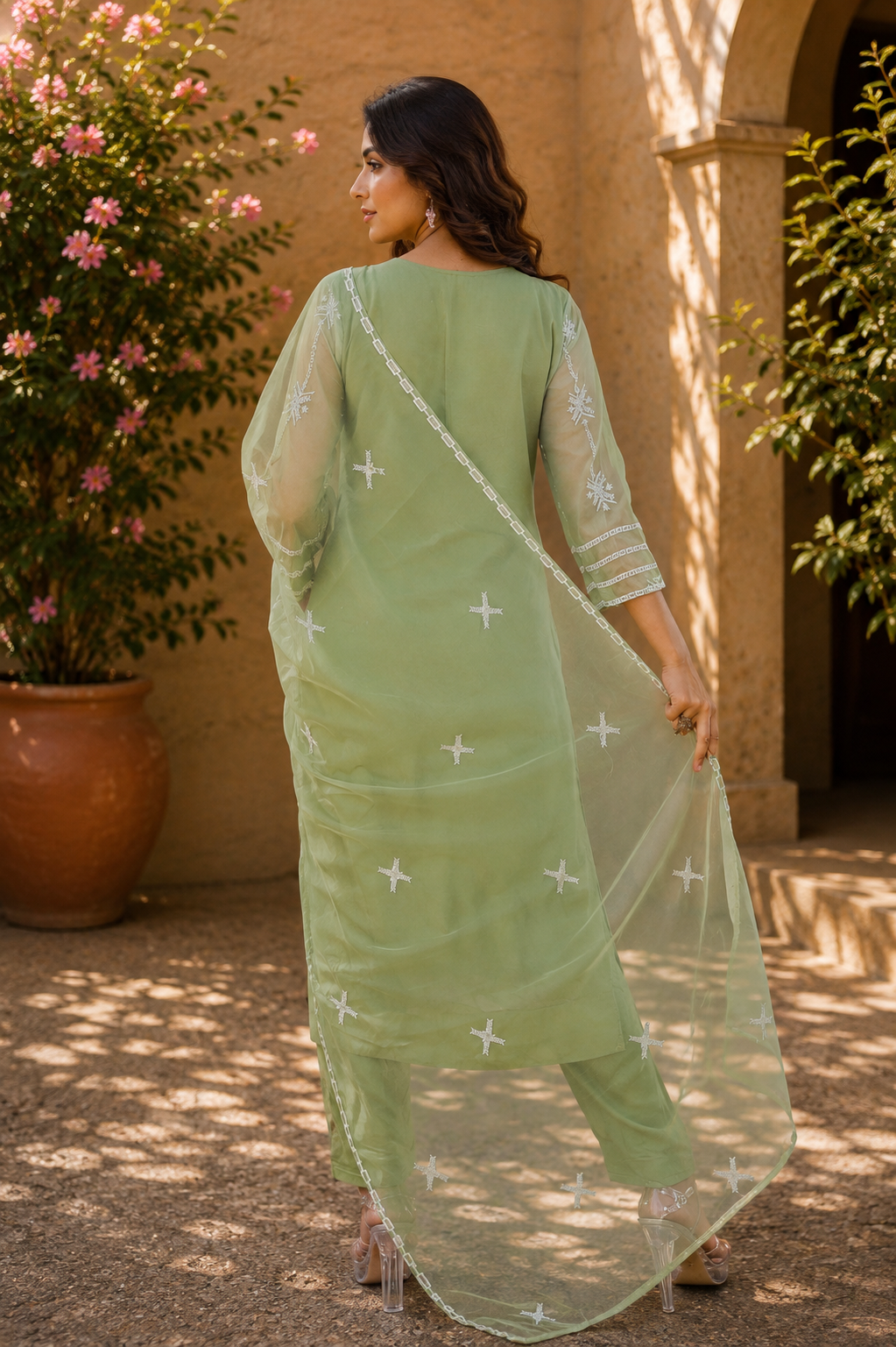 Zahra-E-Noor - Sage Green Embroidered Suit