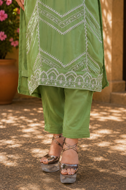 Zahra-E-Noor - Sage Green Embroidered Suit