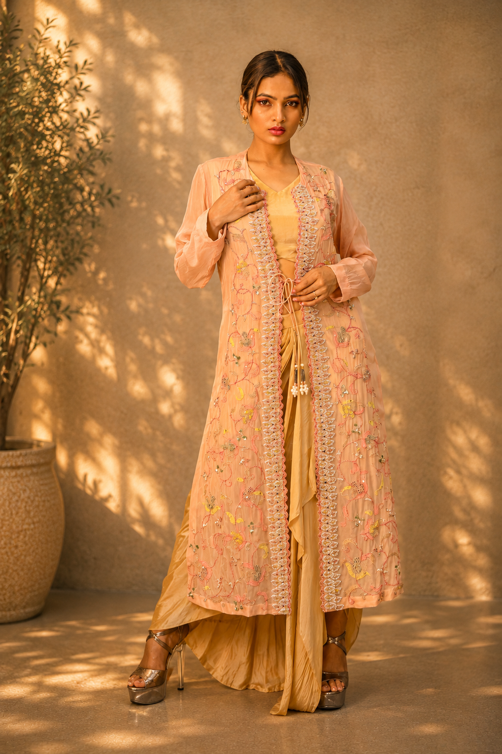 Meher-e-Noor - Embroidered Jacket with Drape Skirt Set