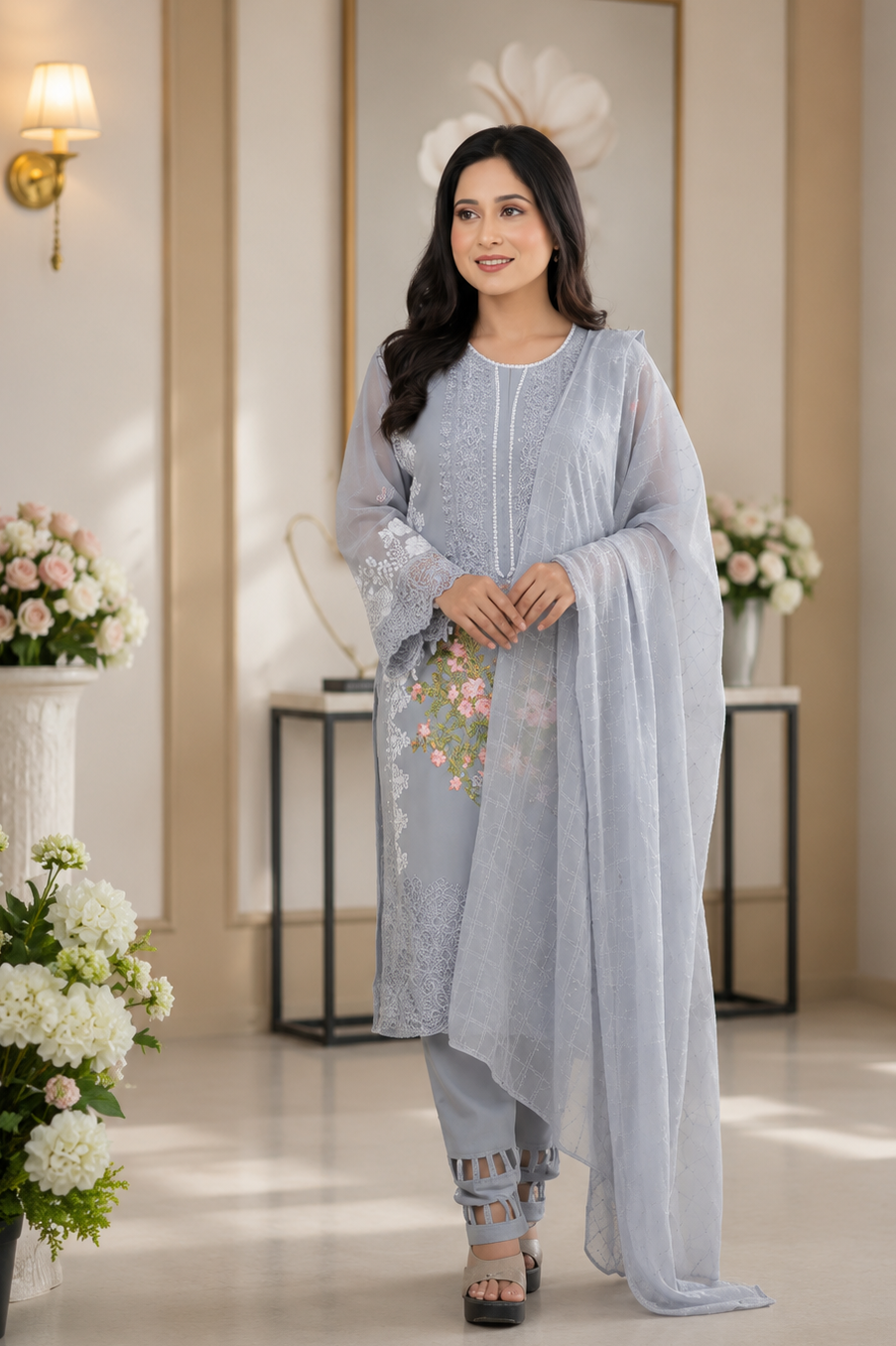 Embroidered with Detailing Lace Pakistani Suit