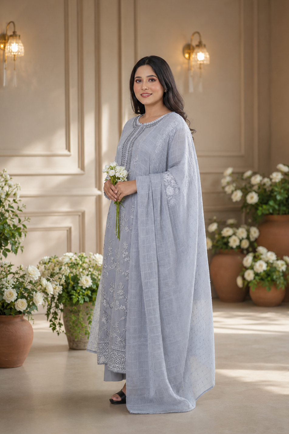 Embroidered with Detailing Lace Pakistani Suit