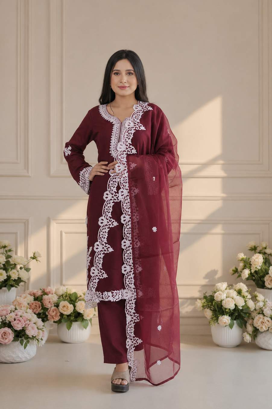 Elegant Pakistani Lace-Bordered Suit