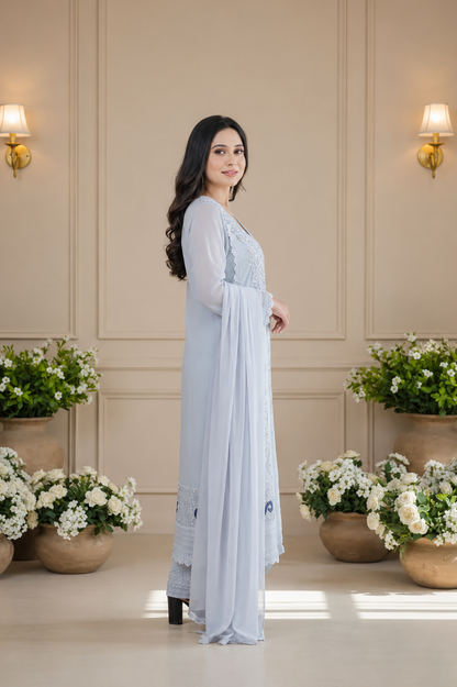 Embroidered Pakistani Suit Set with Chiffon Dupatta