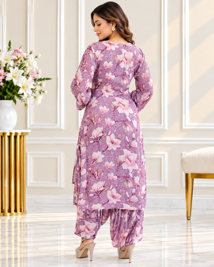 Meher-e-Noor - Lilac Floral Printed Dress