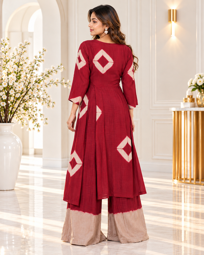 Meher-e-Noor - Wine Shibori Cutout Waist Co-ord