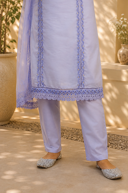Pearl Embroidered Suit with Print Dupatta