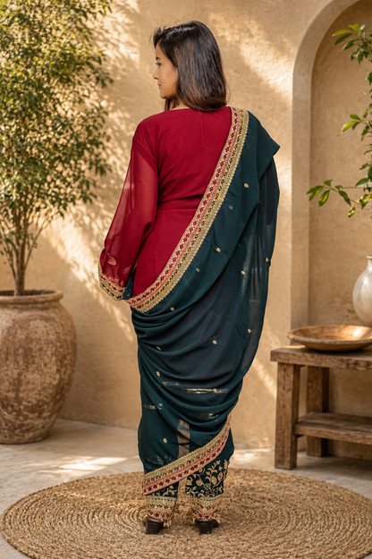 Colorblock Pakistani Kurta with Gold Embroidery