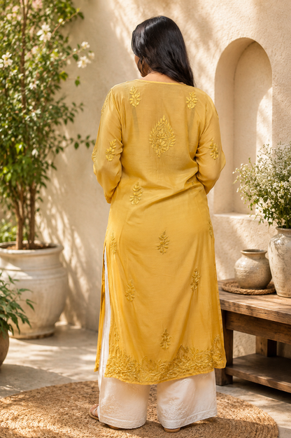 Noor-e-Lucknow - Chikankari Floral Threadwork Kurta