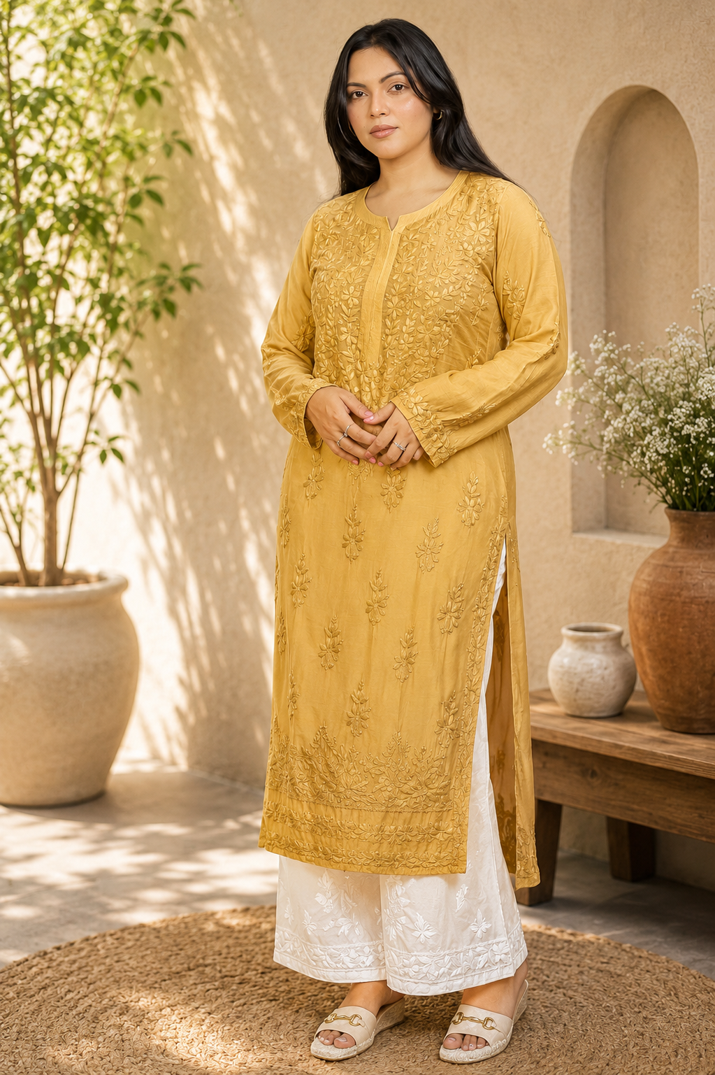 Noor-e-Lucknow - Chikankari Floral Threadwork Kurta