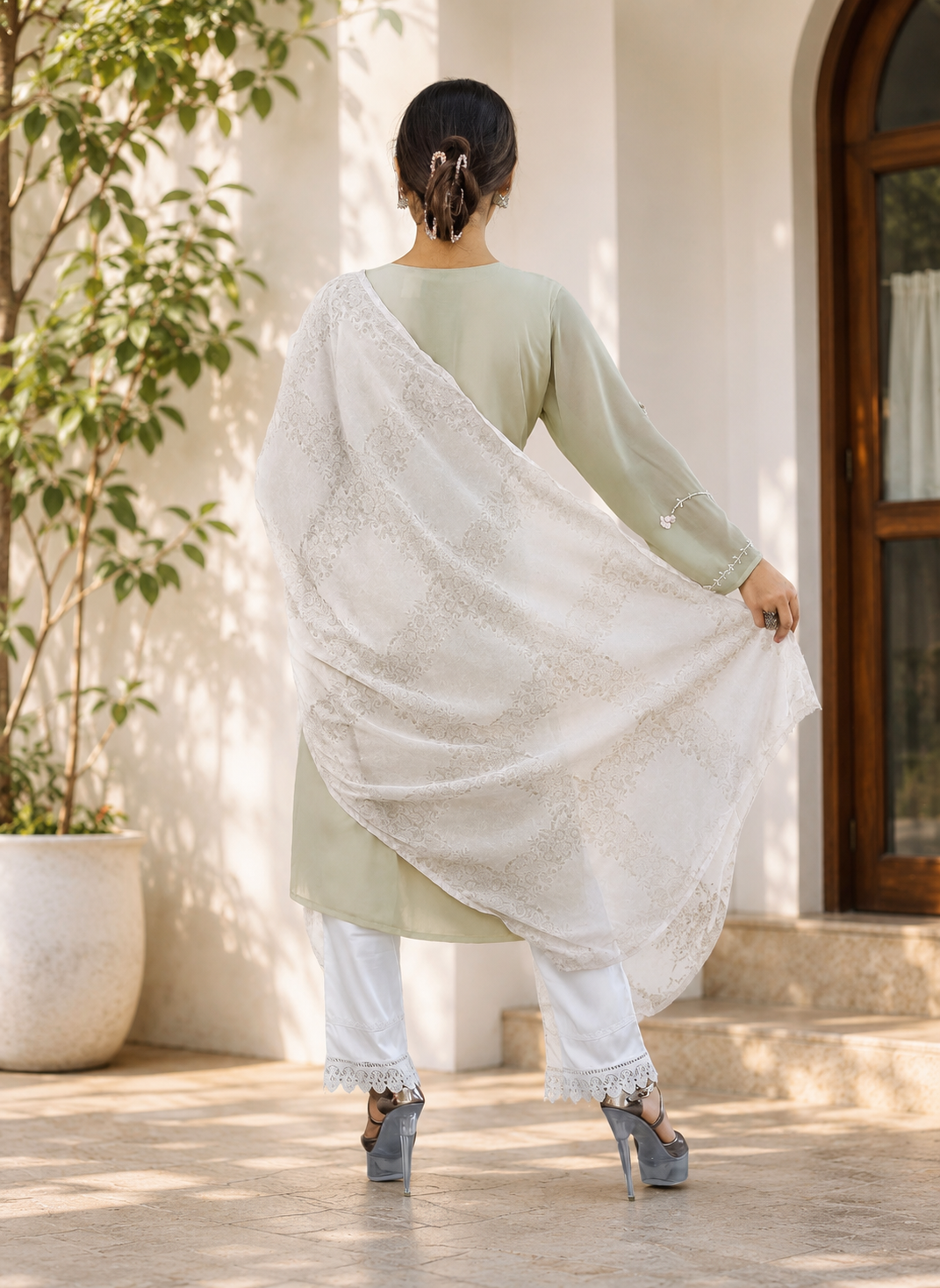 Sage Green Embroidered Pakistani Suit