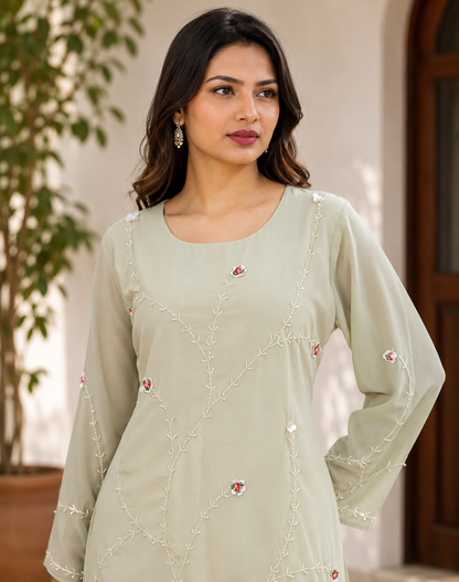 Sage Green Embroidered Pakistani Suit