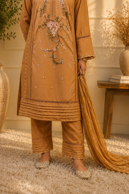 Caramel Pastel Floral Beaded Suit