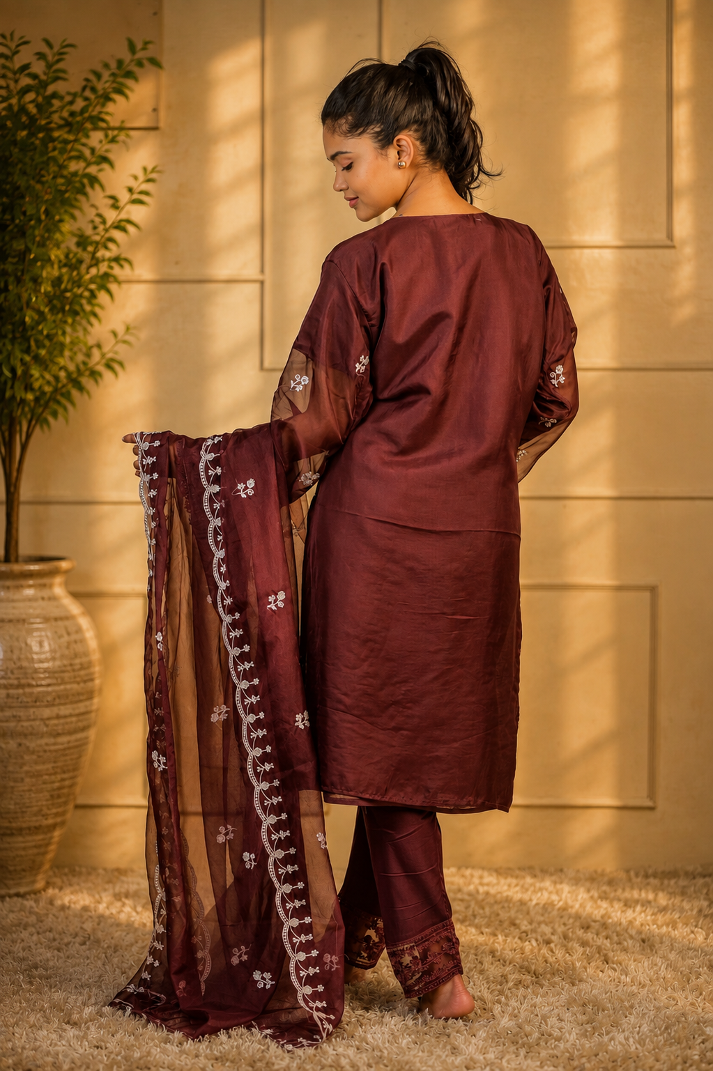 Zahra-E-Noor - Silver Embroidered Suit with Printed Dupatta