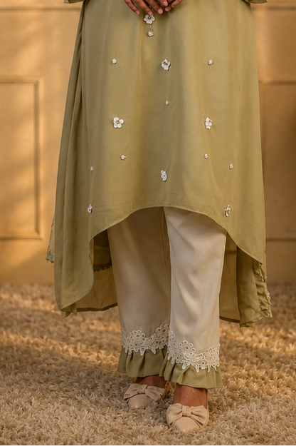 3D Floral Appliqué Asymmetric Pakistani Suit