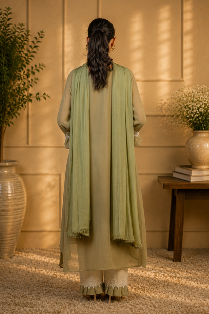 3D Floral Appliqué Asymmetric Pakistani Suit