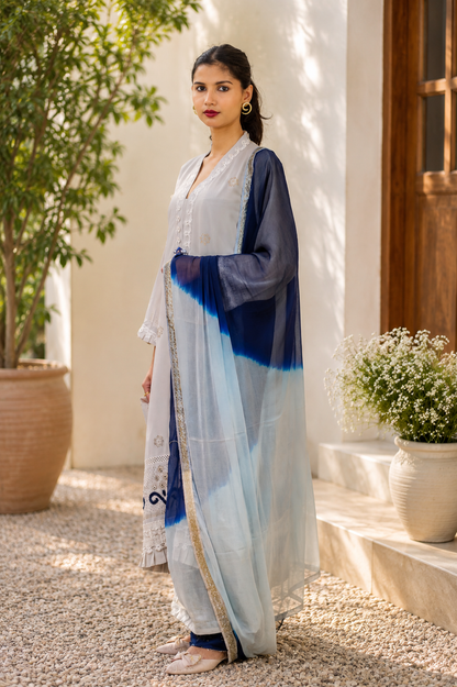 Grey Eyelet Cutwork Pakistani Suit