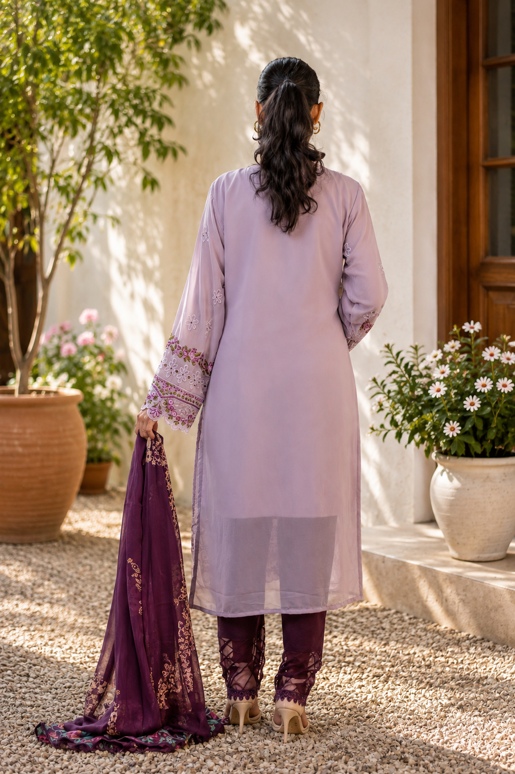 Zahra-E-Noor - Lilac Floral Embroidered Suit