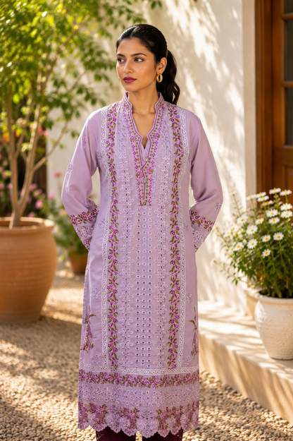 Zahra-E-Noor - Lilac Floral Embroidered Suit