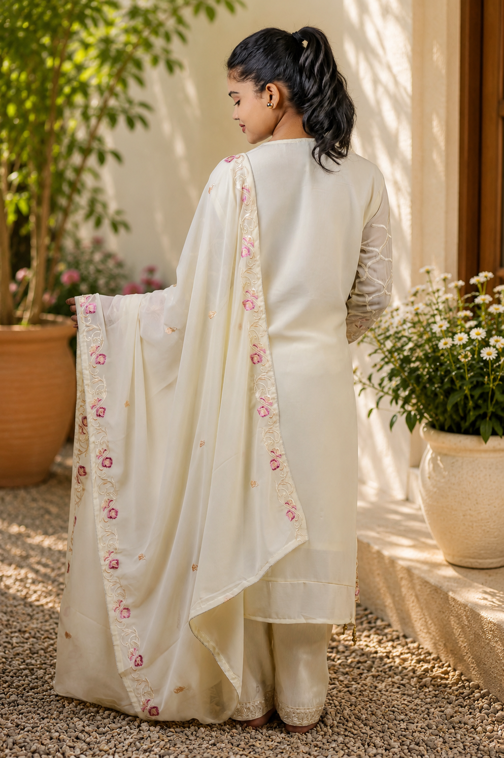Stylish Diamond Lattice Floral Embroidered Pakistani Suit