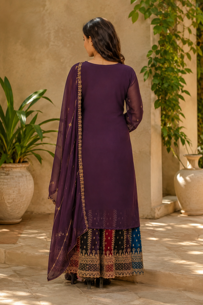 Noor-e-Mehfil -  Gold Striped Suit with Sharara