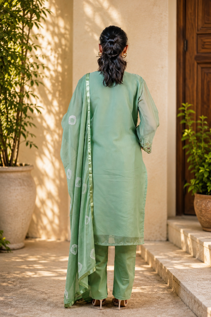 Zahra-E-Noor - Sage Green All Over Medallion Pakistani Suit