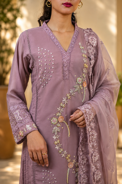 Zahra-E-Noor - Pastel Floral Embroidered Pakistani Suit