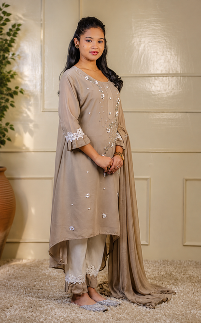 Sage Whisper High-Low Cape Suit