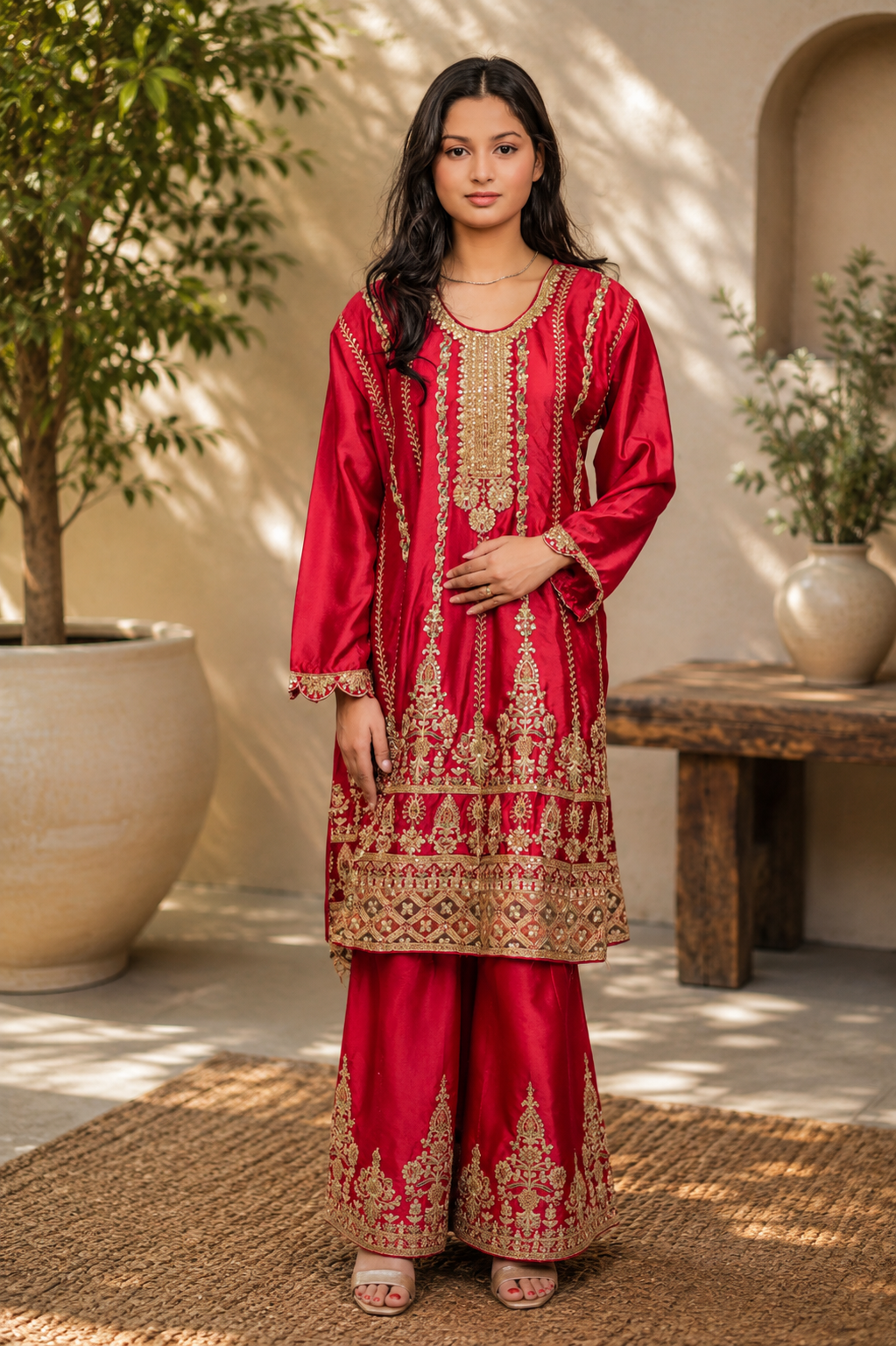 Noor-e-Mehfil - Gold Medallion Bridal Plazzo Suit