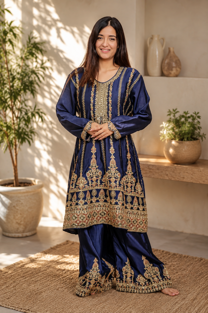 Noor-e-Mehfil - Gold Medallion Bridal Plazzo Suit