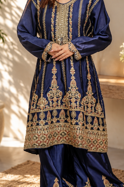 Noor-e-Mehfil - Gold Medallion Bridal Plazzo Suit