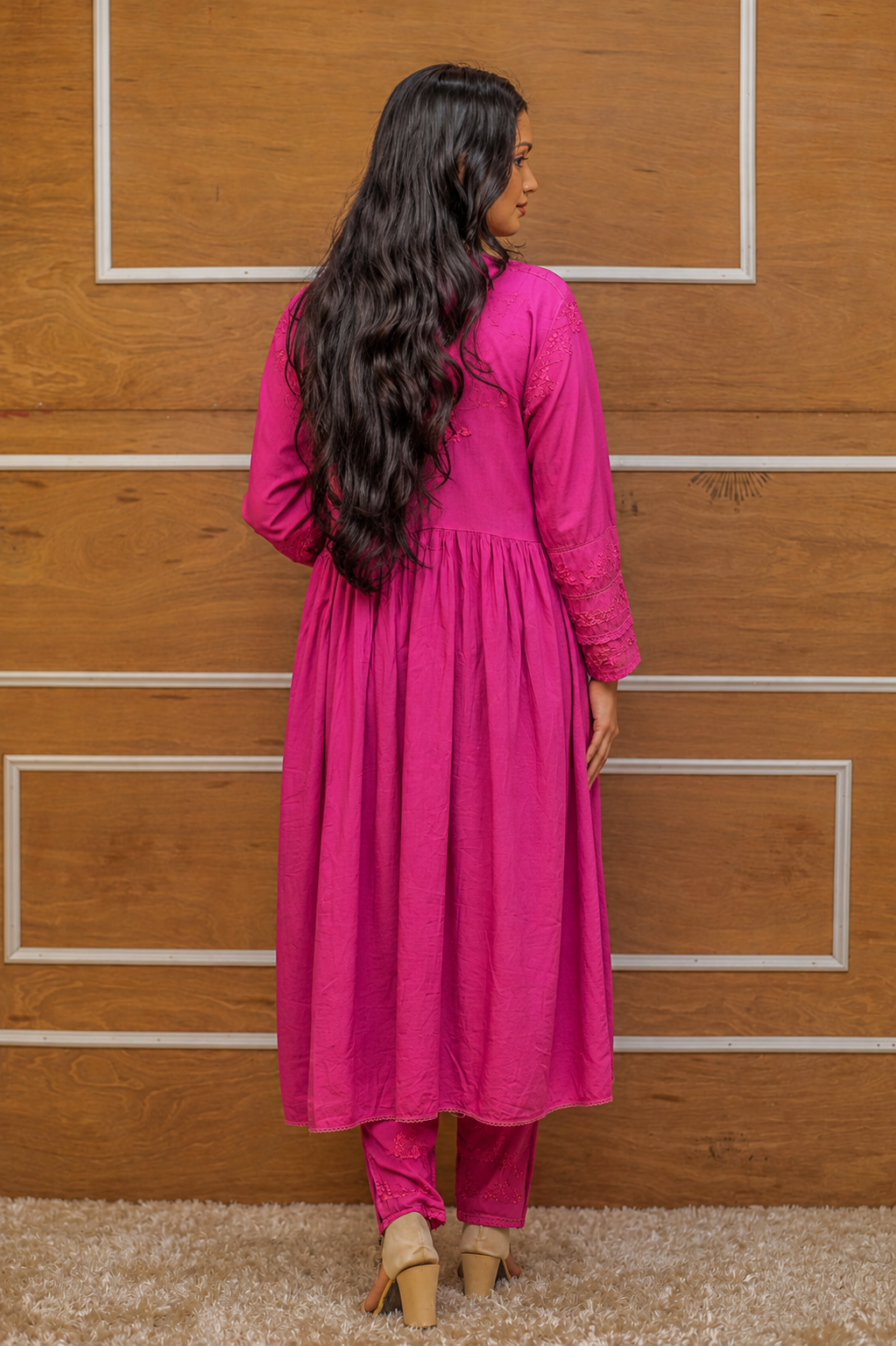 Noor-e-Lucknow - Lime Flowy Embroidered Chikankari Anarkali Set