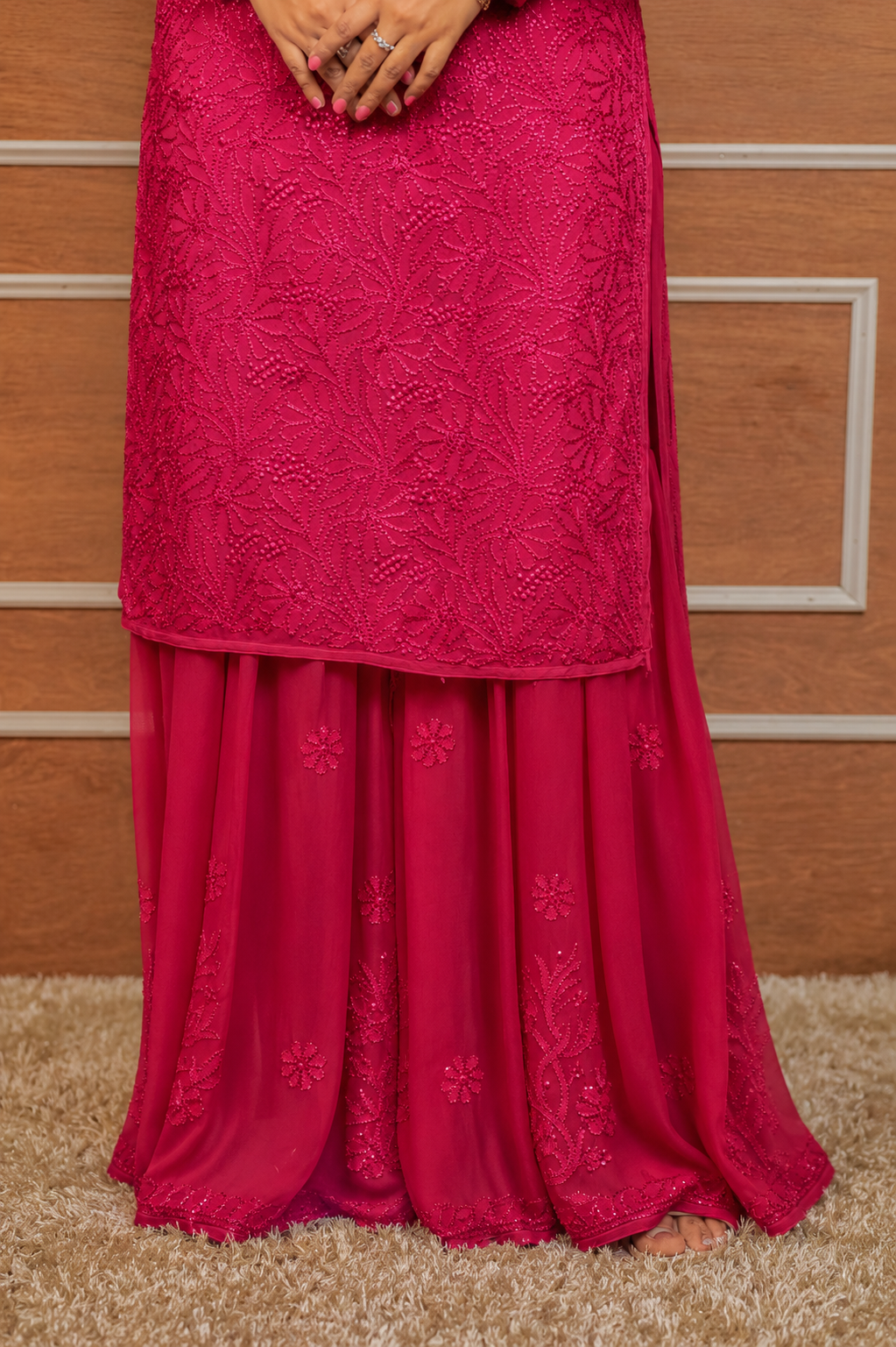 Noor-e-Lucknow - Fuchsia Pink Chikankari Sharara Set