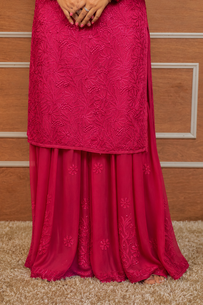 Noor-e-Lucknow - Fuchsia Pink Chikankari Sharara Set