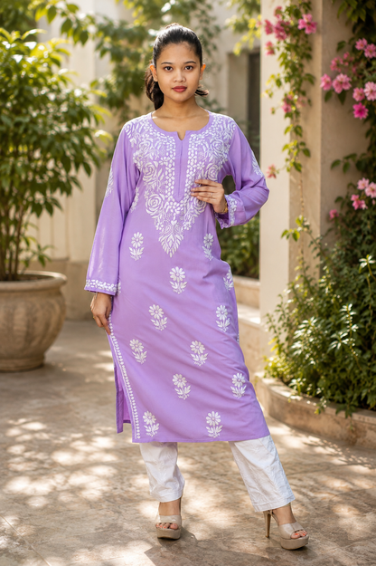 Noor-e-Lucknow - Chikankari Daisy Embroidered Kurta