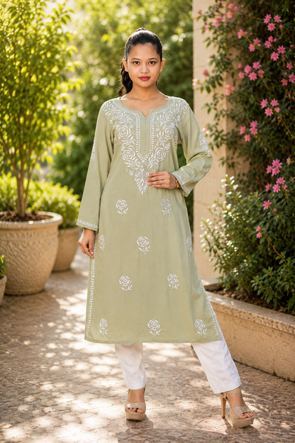 Noor-e-Lucknow - Chikankari Daisy Embroidered Kurta