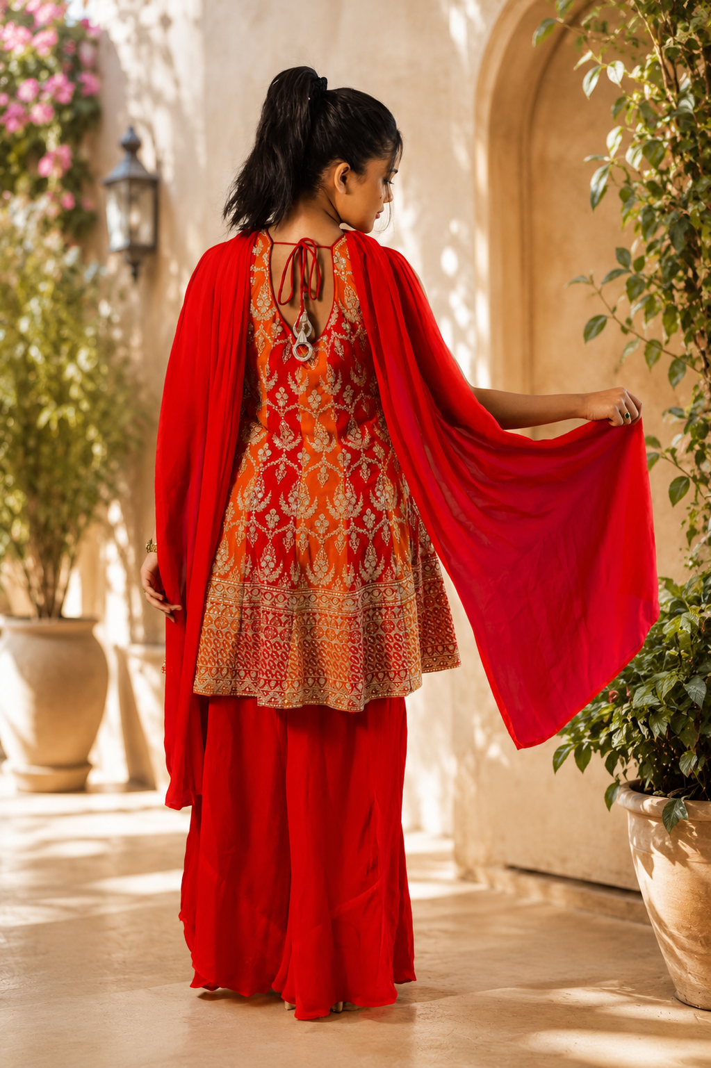 Noor-e-Mehfil - Sunset Peplum Cape Sharara Set