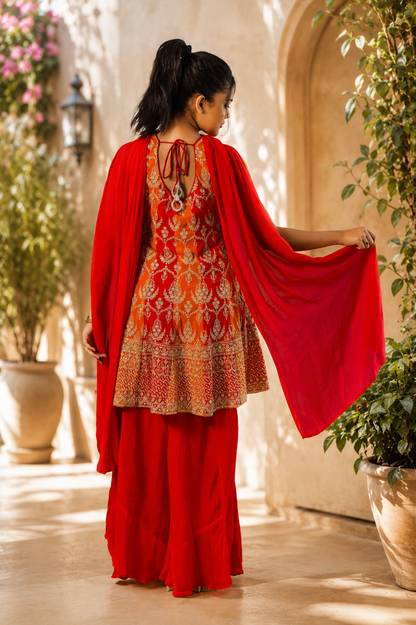 Noor-e-Mehfil - Sunset Peplum Cape Sharara Set